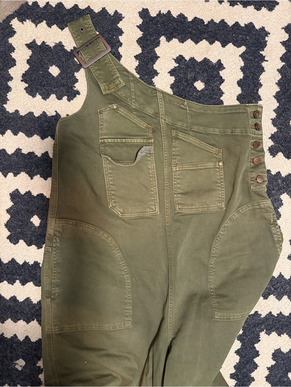 Anthropologie Pilcro Olive Green One-Shoulder Wide-Leg Denim Jumpsuit - Picture 10 of 11